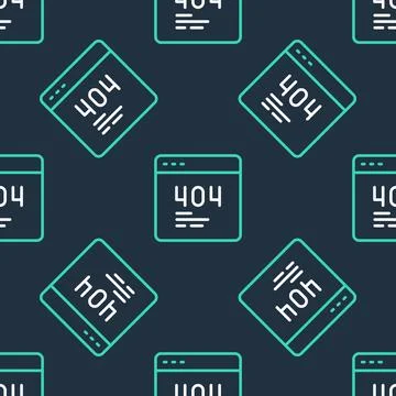 Line Page with a 404 error icon isolated seamless pattern on black background Stock Illustration