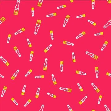 Line Paint brush icon isolated seamless pattern on red background.  Vector Stock Illustration