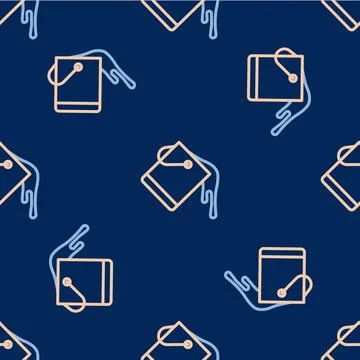 Line Paint bucket icon isolated seamless pattern on blue background.  Vector Illustrazione stock