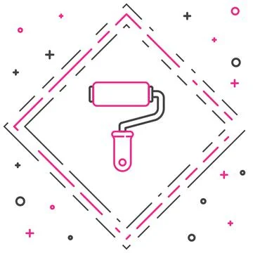 Line Paint roller brush icon isolated on white background. Colorful outline Illustrazione stock