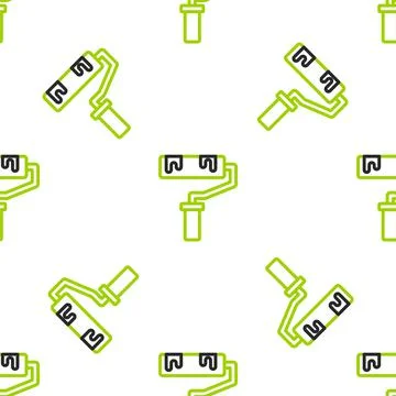 Line Paint roller brush icon isolated seamless pattern on white background Stock Illustration