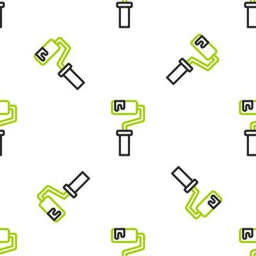 Line Paint roller brush icon isolated seamless pattern on white background Stock Illustration