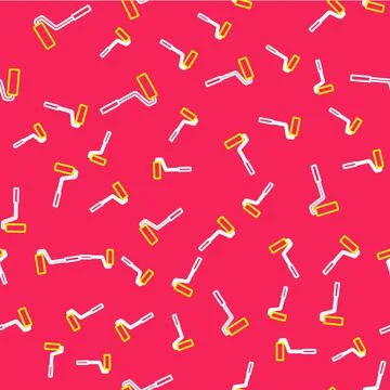 Line Paint roller brush icon isolated seamless pattern on red background. Vector Illustrazione stock