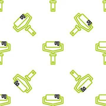 Line Paint roller brush icon isolated seamless pattern on white background Stock Illustration