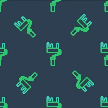 Line Paint roller brush icon isolated seamless pattern on blue background Stock Illustration