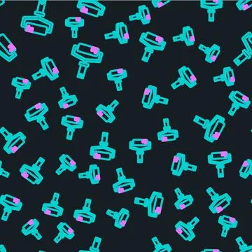Line Paint roller brush icon isolated seamless pattern on black background... Stock Illustration