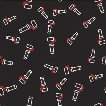 Line Paint roller brush icon isolated seamless pattern on black background... Stock Illustration