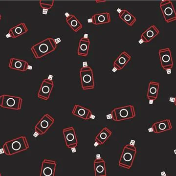 Line Paint spray can icon isolated seamless pattern on black background.  V.. Stockillustratie
