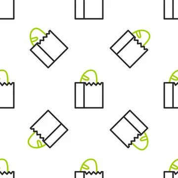Line Paper bag with bread loaf icon isolated seamless pattern on white Stockillustratie