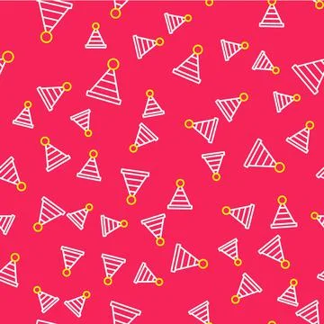 Line Party hat icon isolated seamless pattern on red background. Birthday hat Stock Illustration