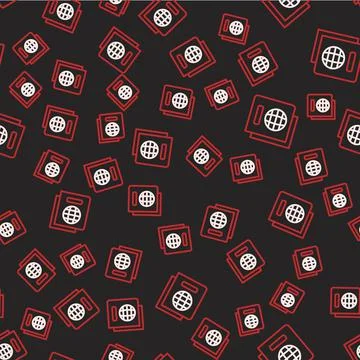 Line Passport with biometric data icon isolated seamless pattern on black Stock Illustration