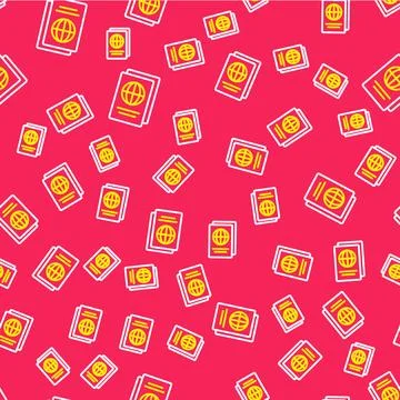 Line Passport with biometric data icon isolated seamless pattern on red backg Stock Illustration
