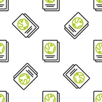 Line Passport with biometric data icon isolated seamless pattern on white b.. Stock Illustration