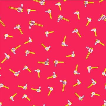 Line Pasta spaghetti on the fork icon isolated seamless pattern on red Stock Illustration