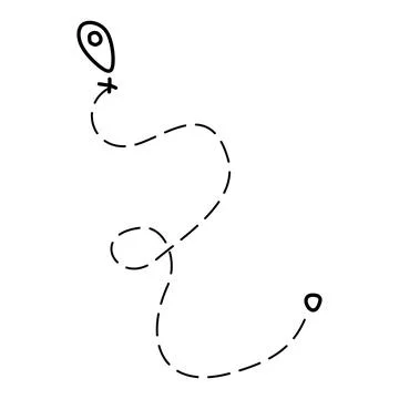 Line path on Map. Vector Doodle Treasure Route with Start point, transfer poi Stock Illustration