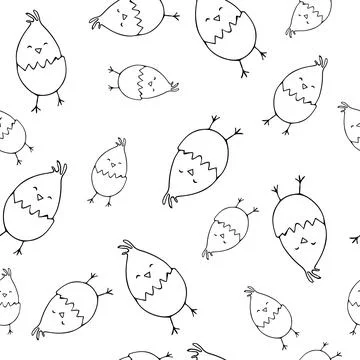 Line pattern with easter little chicks. Greate holiday backgroun. Decorative Stock Illustration