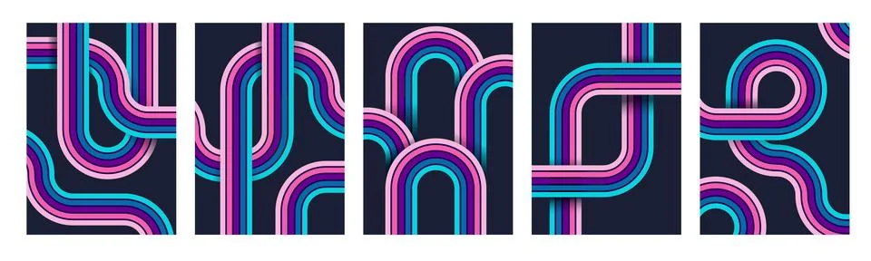 Line pattern. Retro color background. Abstract curl or wave graphic 70s eleme Stock Illustration