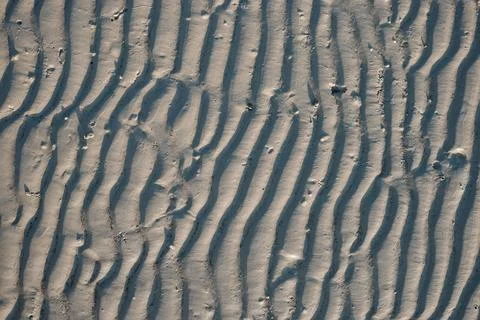 Line pattern on sand created by waves Stock Photos