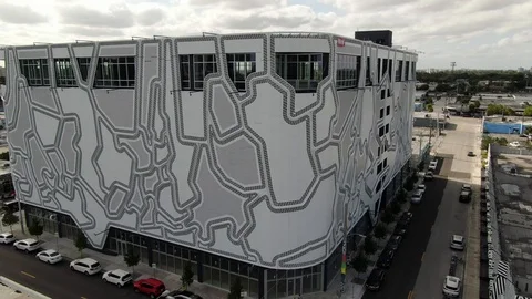 Line Patterned Facade Building Beside a Wynwood Street 库存影片 100092284