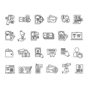 Line Payment Icon Set. Vector Illustrations: Money, Wallet, Transaction, Pu.. Stock Illustration