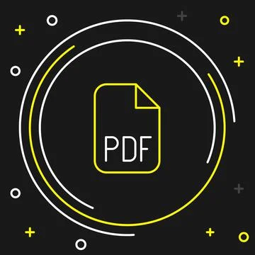 Line PDF file document. Download pdf button icon isolated on black background Stock Illustration