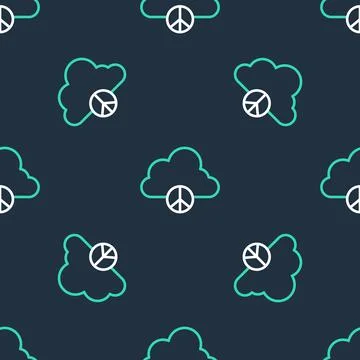 Line Peace cloud icon isolated seamless pattern on black background. Hippie Stock Illustration
