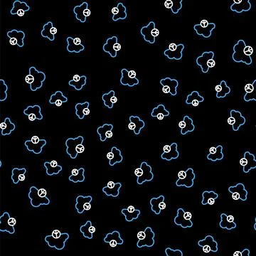 Line Peace cloud icon isolated seamless pattern on black background. Hippie Stock Illustration
