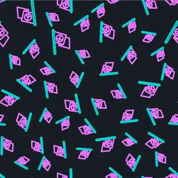 Line Peace icon isolated seamless pattern on black background. Hippie symbo.. Stock Illustration