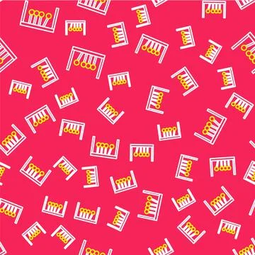 Line Pendulum icon isolated seamless pattern on red background. Newtons cradle 스톡 일러스트