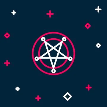 Line Pentagram in a circle icon isolated on blue background. Magic occult s.. Stock Illustration