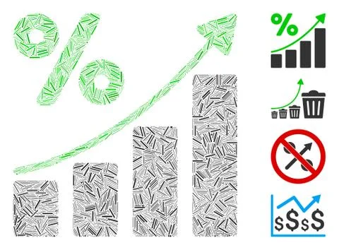 Line Percent Growing Graph Trend Icon Vector Collage Stock Illustration