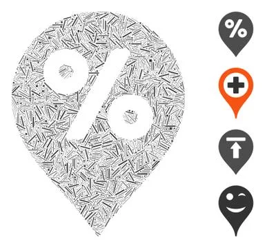 Line Percent Map Marker Icon Vector Collage 스톡 일러스트