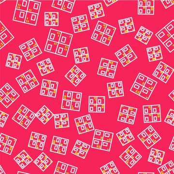 Line Periodic table of the elements icon isolated seamless pattern on red Stock Illustration