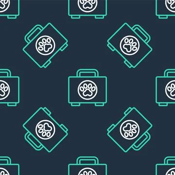 Line Pet first aid kit icon isolated seamless pattern on black background. Dog 스톡 일러스트