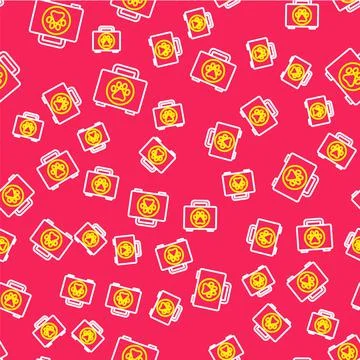 Line Pet first aid kit icon isolated seamless pattern on red background. Dog or Stock Illustration
