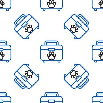 Line Pet first aid kit icon isolated seamless pattern on white background. Dog 스톡 일러스트