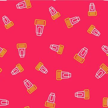 Line Photo camera flash icon isolated seamless pattern on red background. Vector 스톡 일러스트