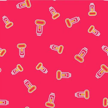 Line Photo camera flash icon isolated seamless pattern on red background.  Ve 스톡 일러스트