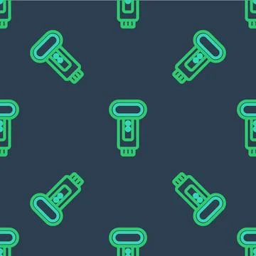 Line Photo camera flash icon isolated seamless pattern on blue background. .. Illustrazione stock