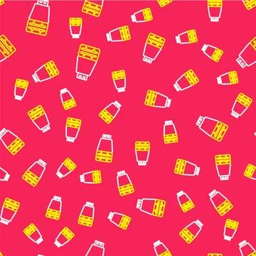 Line Photo camera flash icon isolated seamless pattern on red background.  .. Illustrazione stock