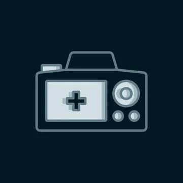 Line Photo camera icon isolated on black background. Foto camera. Digital p.. Stock Illustration