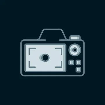 Line Photo camera icon isolated on black background. Foto camera. Digital p.. Stock Illustration