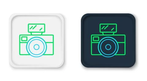 Line Photo camera with lighting flash icon isolated on white background. Fo.. Stock Illustration