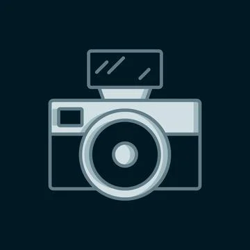 Line Photo camera with lighting flash icon isolated on black background. Fo.. Stock Illustration