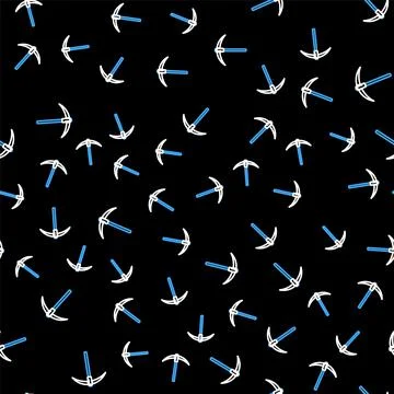 Line Pickaxe icon isolated seamless pattern on black background. Blockchain Stock Illustration