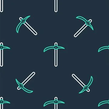 Line Pickaxe icon isolated seamless pattern on black background.  Vector イラスト素材