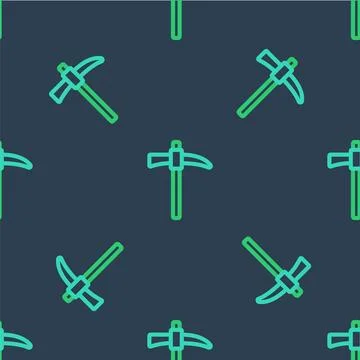 Line Pickaxe icon isolated seamless pattern on blue background.  Vector Illustrazione stock