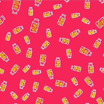 Line Pickled cucumbers in a jar icon isolated seamless pattern on red backg.. Stock Illustration