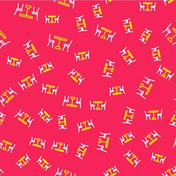 Line Picnic table with chairs on either side of the table icon isolated seamless Stock Illustration