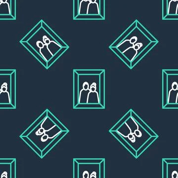 Line Picture frame on table icon isolated seamless pattern on black background Stock Illustration